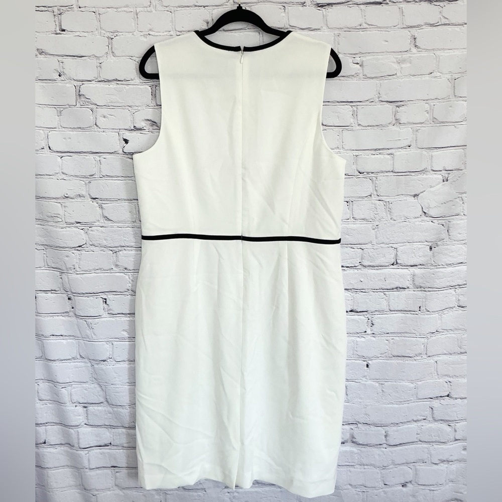 New Kasper White Black Career Dress Sheath Jewel Neck Zip Size 16 - Picture 4 of 7